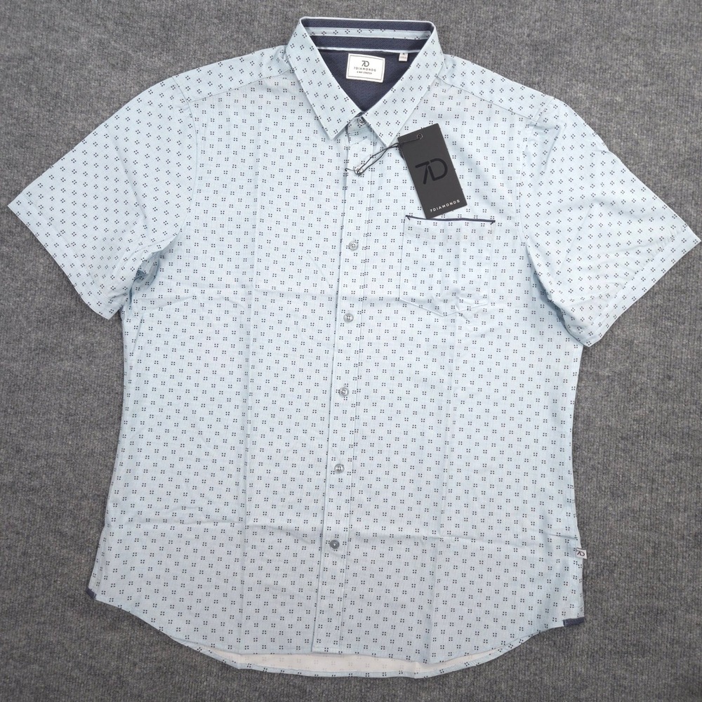 7 Diamonds 4 Way Stretch Shirt Mens XL Blue Bethel Geometric AOP Performance NEW - Picture 2 of 9